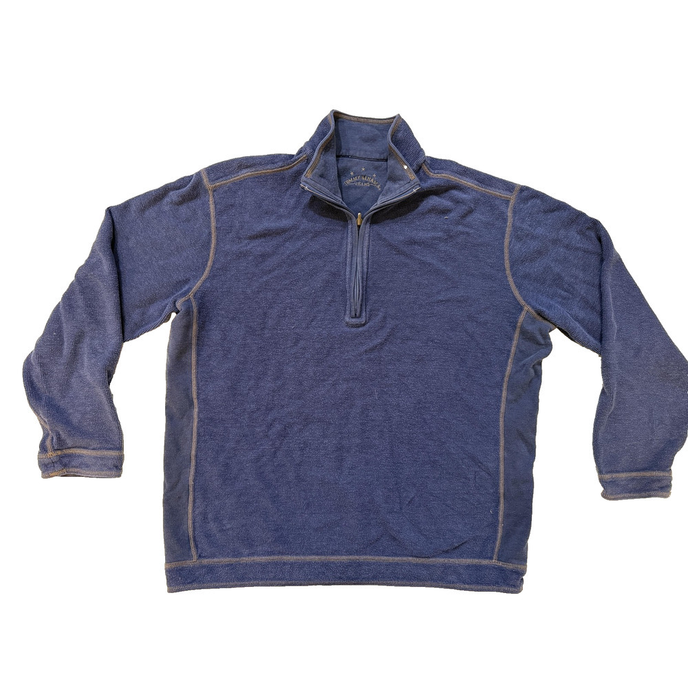 Tommy Bahama Sweater Mens Large Blue Half Zip Pullover Casual Waffle Y2K Vintage